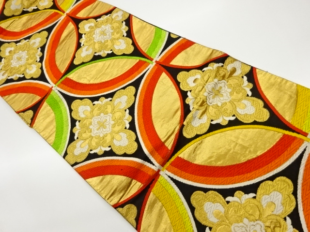 七宝に華紋模様織出し袋帯